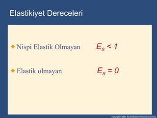 Elasti kiyet Dereceleri Nispi   Elastik Olmayan  E S  < 1 Elastik olmayan  E S  = 0  