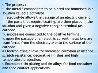 2. Sacrificial coating the base metal protected by sacrifice it and the coated acts as anodethe organic and inorganic material are used to protect the surface from contacting with oxygen or giving the basic protection by coated with stable material which cannot be penetrated by humidity/ moistureorganic coating such as paint, tar, oil and varnish inorganic coating is enamel, plastic. Plastic is the main inorganic materials used as coating by hot dipping and spraying of corrosion resistant material 