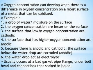 Experimental corrosion (zinc and cuprum) : i. A zinc electrode connected to a cuprum electrode and immerse in an electrolyte such as salt water, acid or alkaline ii. The cuprum acts as cathodic and the zinc as anodic iii. Zinc will be corrode caused by the electrochemical corrosion iv. Time to time the zinc will continue to corrode and became embrittle, fragile and weakening. 