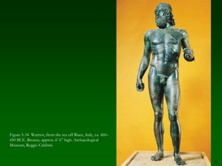 Compare early classical sculpture with sculpture of the high classical period.30Figure 5-24  Temple of Aphaia, Aegina, Greece, ca. 500–490 BCE.