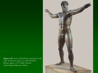 32Figure 5-26  West pediment of the Temple of Aphaia, Aegina, Greece, ca. 500-490 BCE. Marble, approx. 5’ 8” high at center. Glyptothek, Munich.