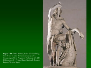 65Figure 5-66  LYSIPPOS, Weary Herakles (Farnese Herakles). Roman marble copy from Rome, Italy, signed by GLYKON OF ATHENS, after a bronze original of ca. 320 BCE. Approx. 10 ‘ 5” high. Museo Nazionale, Naples.