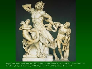 Examine the elements of Hellenistic art in Greek sculpture.71Figure 5-74  PAIONIOS OF EPHESOS and DAPHNIS OF MILETOS, Temple of Apollo, Didyma, Turkey, begun 313 BCE