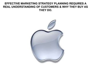 EFFECTIVE MARKETING STRATEGY PLANNING REQUIRES A
REAL UNDERSTANDING OF CUSTOMERS & WHY THEY BUY AS
                     THEY DO.
 