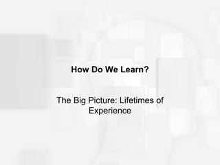 How Do We Learn?


The Big Picture: Lifetimes of
        Experience
 