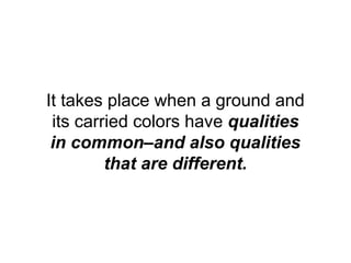 It takes place when a ground and
 its carried colors have qualities
 in common–and also qualities
         that are different.
 