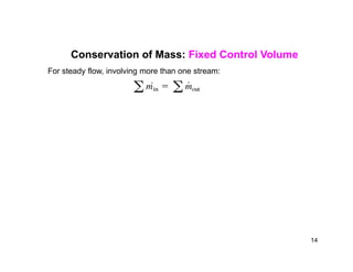 Conservation of Mass: Fixed Control Volume
For steady flow, involving more than one stream:
14
 