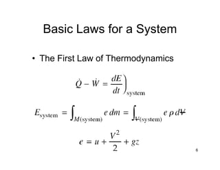 Basic Laws for a System
• The First Law of Thermodynamics
6
 