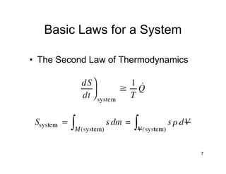 Basic Laws for a System
• The Second Law of Thermodynamics
7
 