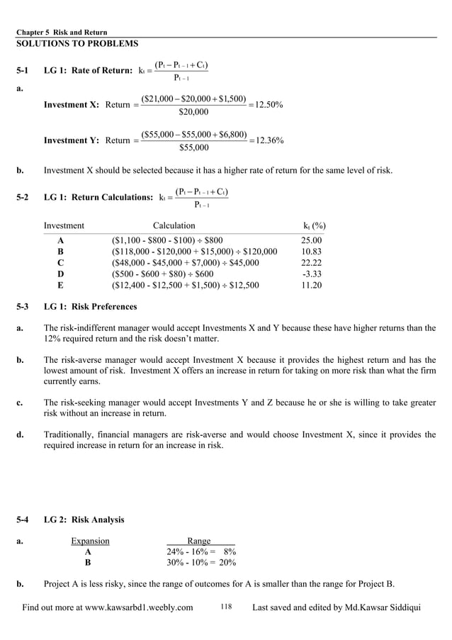 Chapter 5 Risk And Return PDF