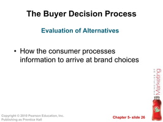 Chapter 5- slide 26
Copyright © 2010 Pearson Education, Inc.
Publishing as Prentice Hall
The Buyer Decision Process
• How the consumer processes
information to arrive at brand choices
Evaluation of Alternatives
 
