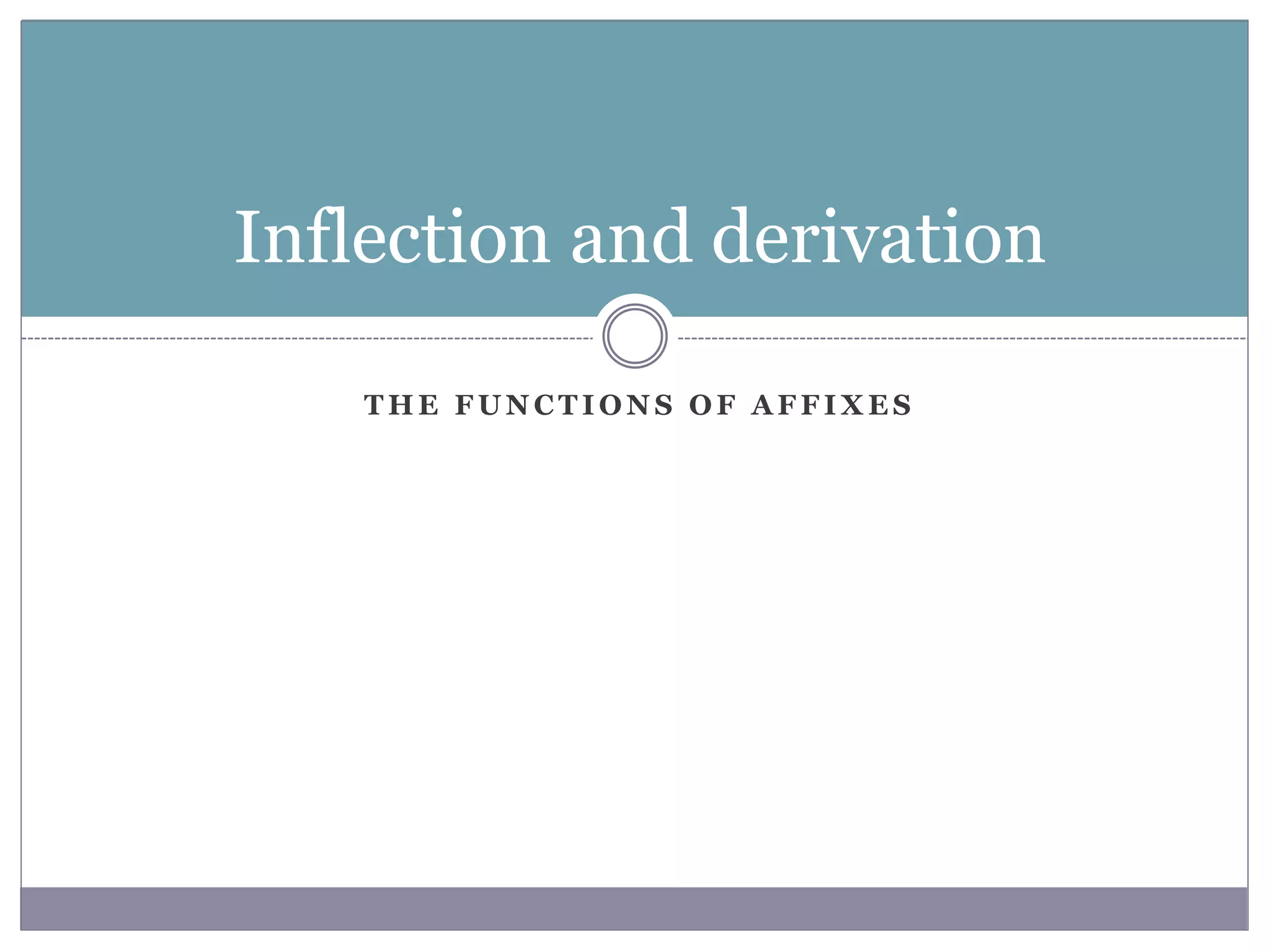 T H E F U N C T I O N S O F A F F I X E S
Inflection and derivation
 