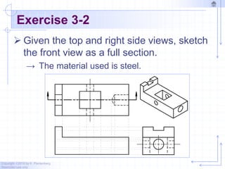 Copyright ©2010 by K. Plantenberg
Restricted use only
Exercise 3-2
 Given the top and right side views, sketch
the front view as a full section.
→ The material used is steel.
 