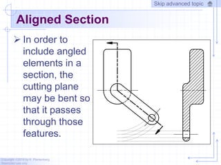 Copyright ©2010 by K. Plantenberg
Restricted use only
Aligned Section
 In order to
include angled
elements in a
section, the
cutting plane
may be bent so
that it passes
through those
features.
Skip advanced topic
 