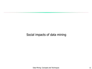 Social impacts of data mining
Data Mining: Concepts and Techniques 11
 