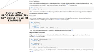 20
FUNCTIONAL
PROGRAMMING (FP)
KEY CONCEPTS WITH
EXAMPLES
 