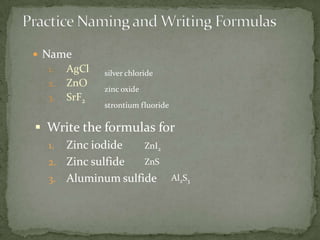 Applied Chapter 5.3 : Names and Formulas of Compounds