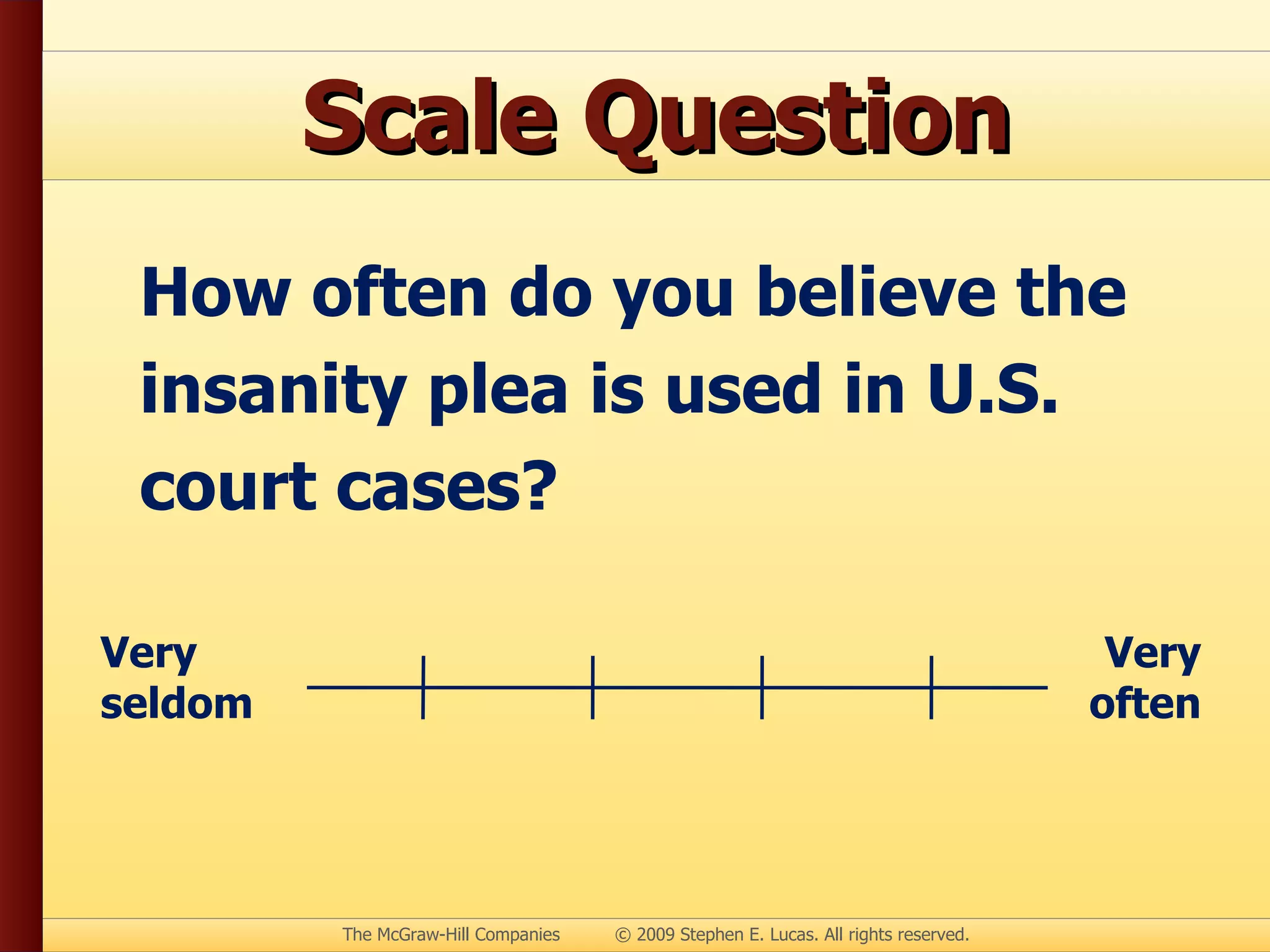 Scale Question How often do you believe the insanity plea is used in U.S. court cases? Very seldom Very often 
