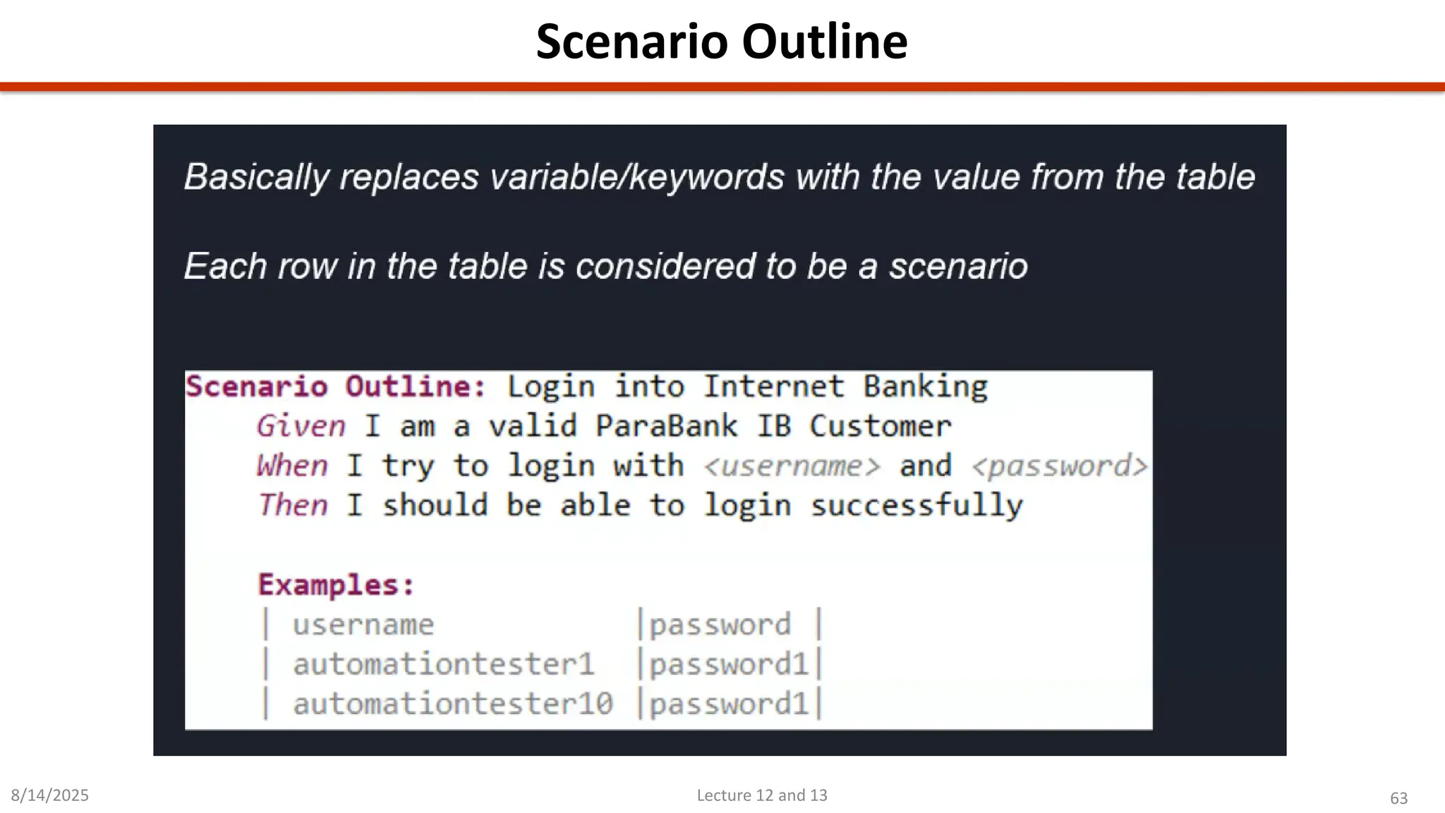 63
Lecture 12 and 13
Scenario Outline
8/14/2025
 