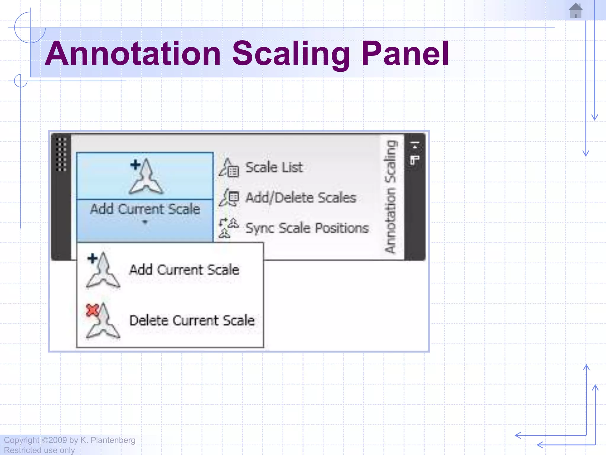 Copyright ©2009 by K. Plantenberg
Restricted use only
Annotation Scaling Panel
 
