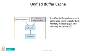 Prof. Bushra Shaikh
Unified Buffer Cache
• A unified buffer cache uses the
same page cache to cache both
memory-mapped pages and
ordinary file system I/O
 