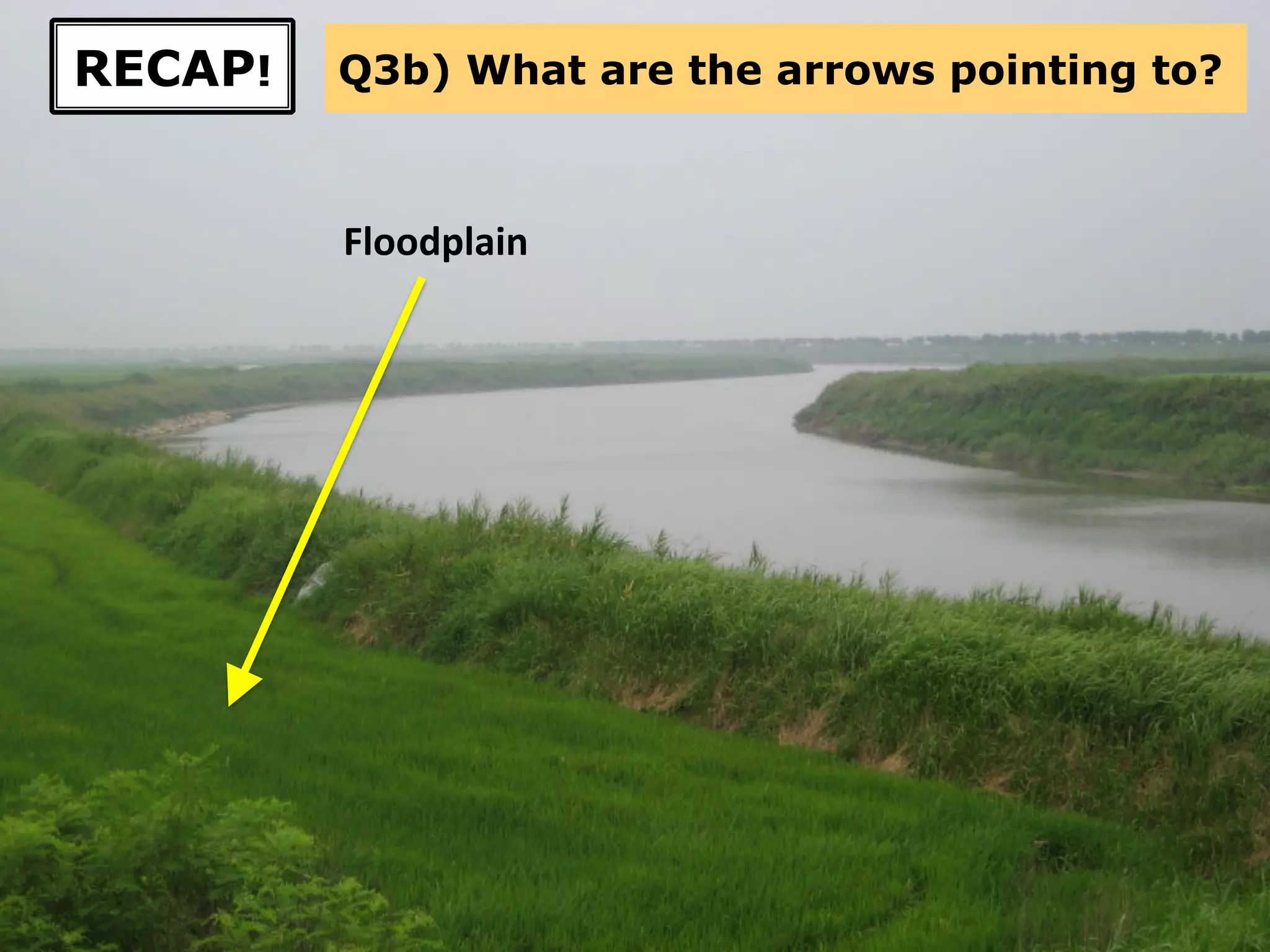 Q3b) What are the arrows pointing to?RECAP!
Floodplain	
  
 