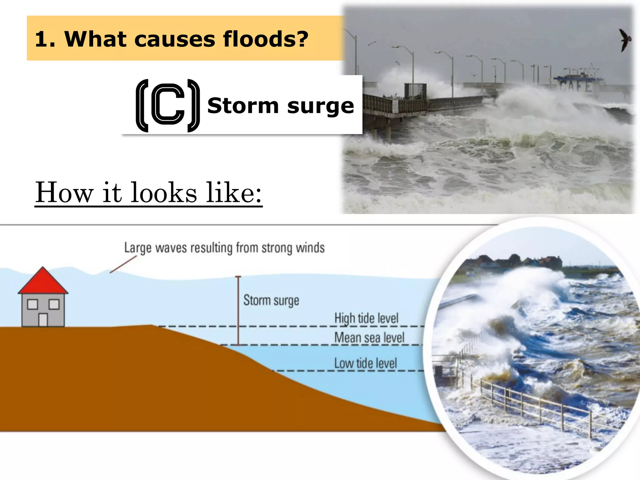 How it looks like:
1. What causes floods?
Storm surge
(C)
 