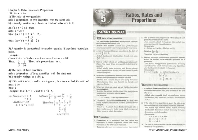 Mathematics Form 1-Chapter 4 Ratio, Rates and Proportion KBSM of form 2 ...