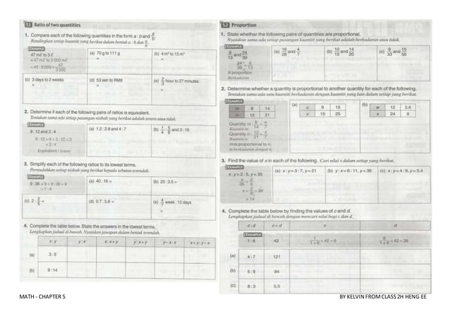 Mathematics Form 1-Chapter 4 Ratio, Rates and Proportion KBSM of form 2 ...