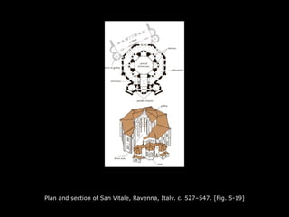 Plan and section of San Vitale, Ravenna, Italy. c. 527–547. [Fig. 5-19]
 