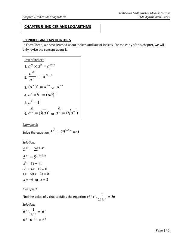 Chapter 5 indices & logarithms