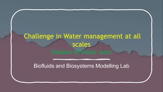 Challenge in Water management at all
scales
Shadow of Water wars
Biofluids and Biosystems Modelling Lab
 