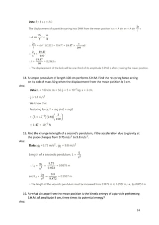 PHYSICS - Chapter 5: Oscillations Exercise Solution | PDF