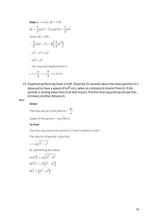 PHYSICS - Chapter 5: Oscillations Exercise Solution | PDF