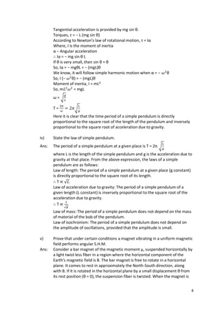 PHYSICS - Chapter 5: Oscillations Exercise Solution | PDF