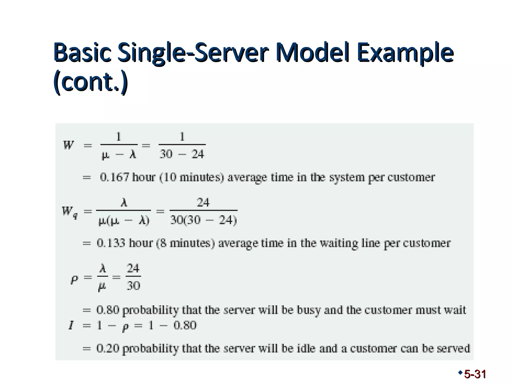 BBaassiicc SSiinnggllee--SSeerrvveerr MMooddeell EExxaammppllee 
((ccoonntt..)) 
5-31 
 