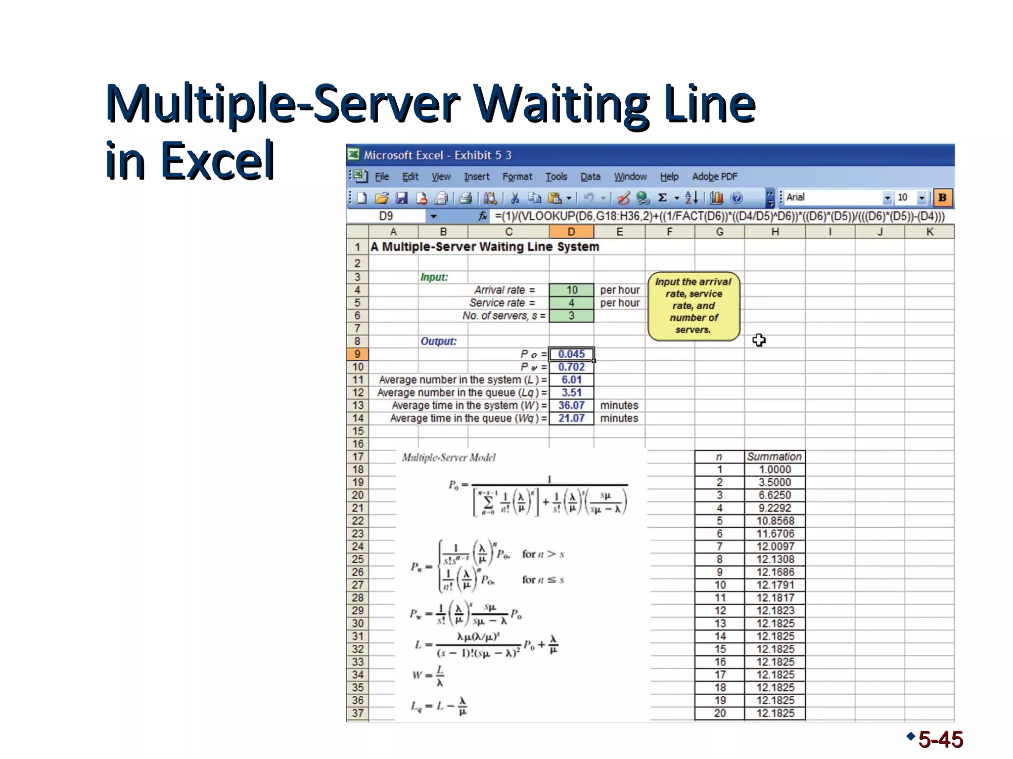 MMuullttiippllee--SSeerrvveerr WWaaiittiinngg LLiinnee 
iinn EExxcceell 
5-45 
 