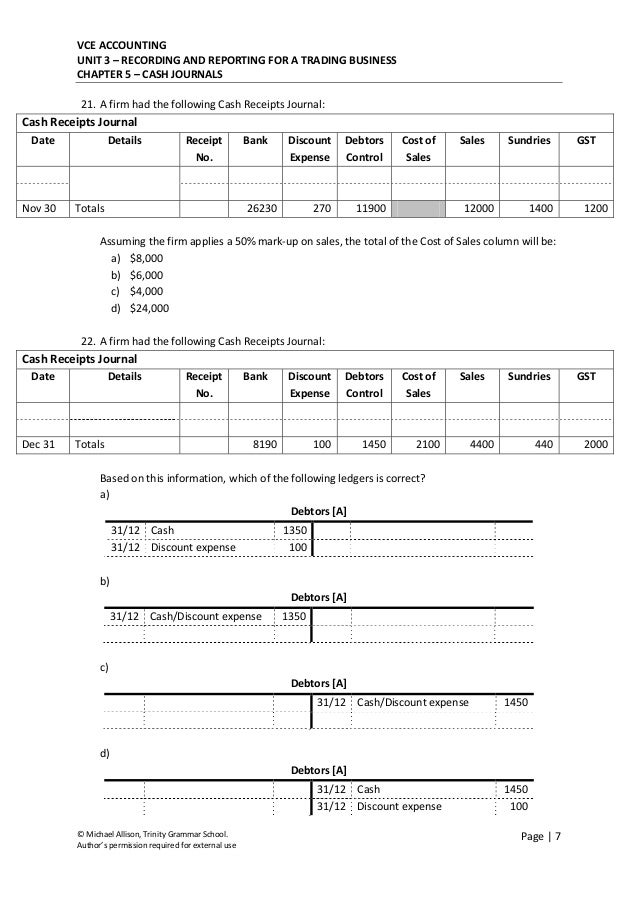 Chapter 5 Cash Journals Test