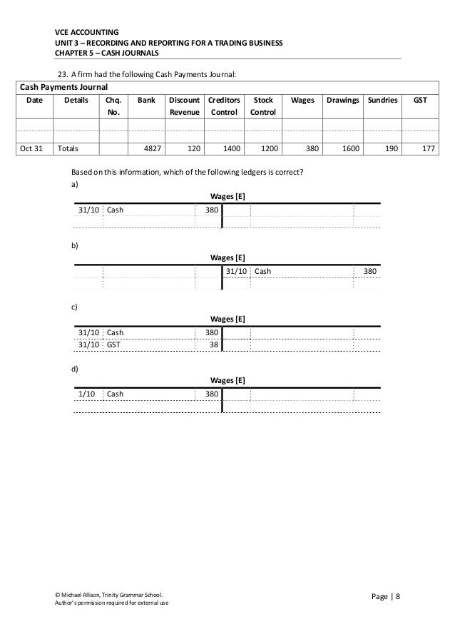 Chapter 5 Cash Journals Test