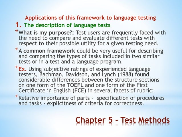 Test methods in Language Testing