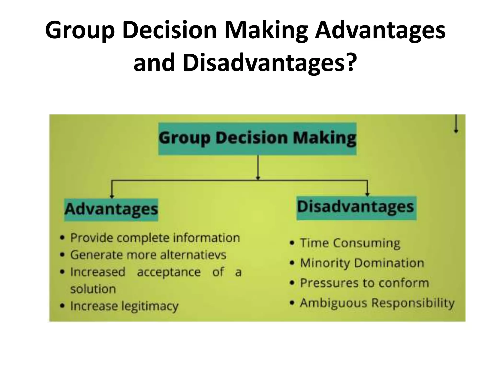 Group Decision Making Advantages
and Disadvantages?
 