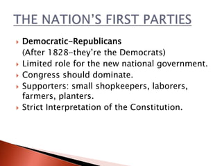  The Era of the Democrats (1800-1860)
 The Era of the Republicans (1860-1932)
 The Return of the Democrats (1932-1968)
...