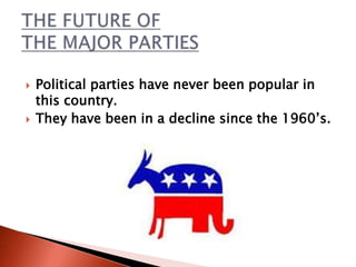  Are political parties necessary today?
 What can be done to make political parties
less divisive?
 Why do you think th...
