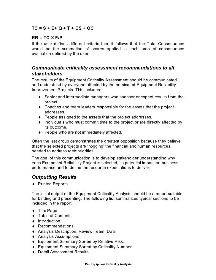 equipment criticality analysis