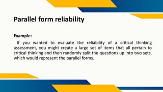 Estimating Reliability in Large Scale Tests: Test-Retest and Parallel ...