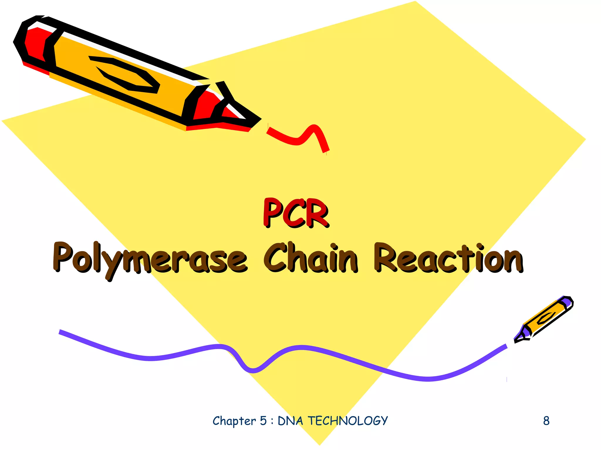 PCR
Polymerase Chain Reaction

Chapter 5 : DNA TECHNOLOGY

8

 