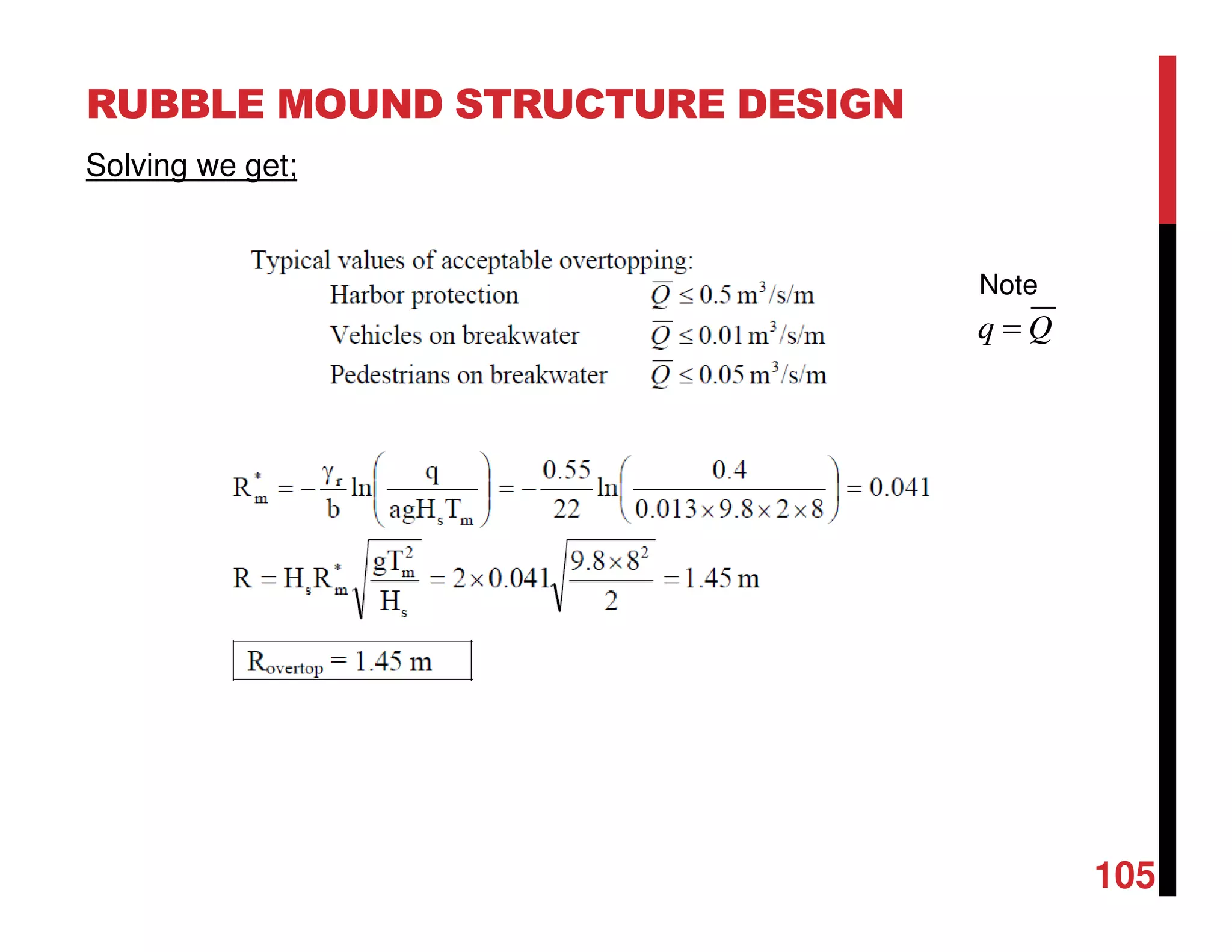 RUBBLE MOUND STRUCTURE DESIGN
105
Solving we get;
Qq =
Note
 