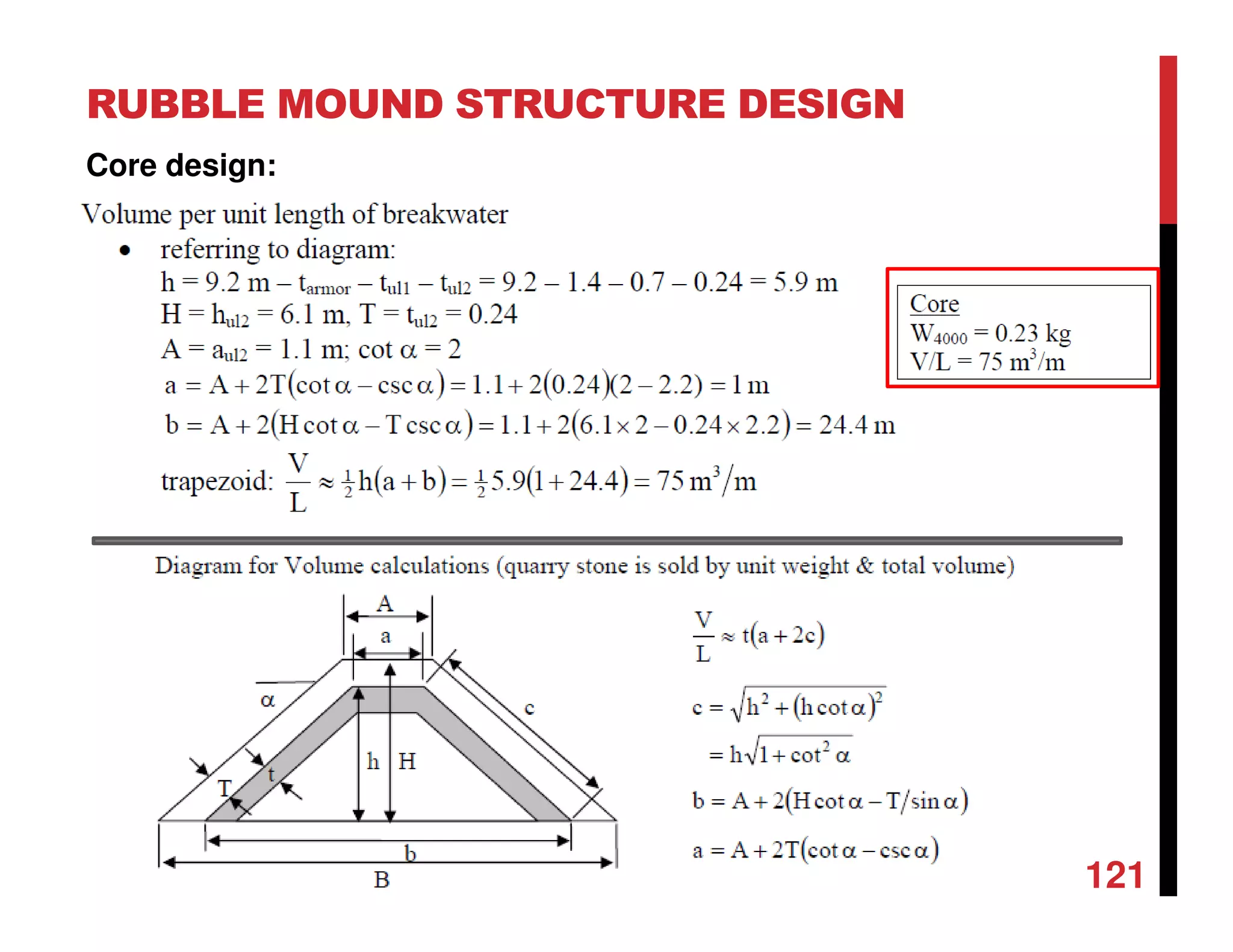 RUBBLE MOUND STRUCTURE DESIGN
121
Core design:
 