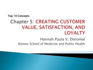 Chapter 5: CREATING CUSTOMER VALUE, SATISFACTION, AND LOYALTY Hannah Paula V. Doromal Ateneo School of Medicine and Public Health Top 10 Concepts 