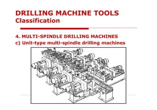 4. MULTI-SPINDLE DRILLING MACHINES
c) Unit-type multi-spindle drilling machines
DRILLING MACHINE TOOLS
Classification
 